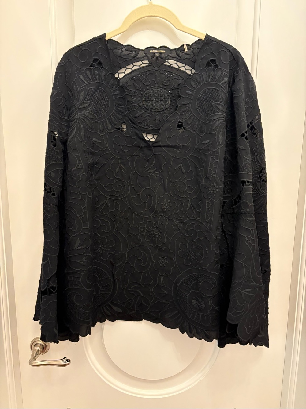 Kobi Halperin Black Floral Cutout Long-Sleeve Blouse